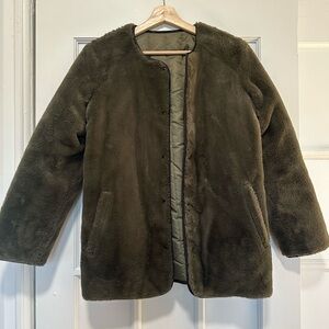 The Kooples Reversible Faux Fur & Quilted Jacket in Olive Green